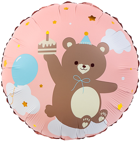 К 18''/46 см, Круг, Мишка с кексиком, Розовый, 1 шт.