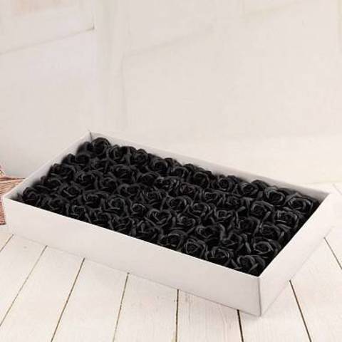 Ароматные мыльные бутоны роз в коробке чёрные (50 штук)