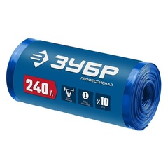 ЗУБР 240 л, 10 шт, синие, из первичного материала, особопрочные, строительные мусорные мешки, Профессионал (39159-240)