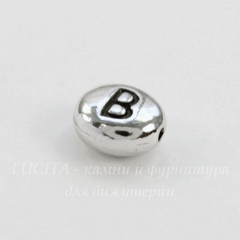 Бусина овальная TierraCast "Буква B" 7х6х3 мм (цвет-античное серебро)