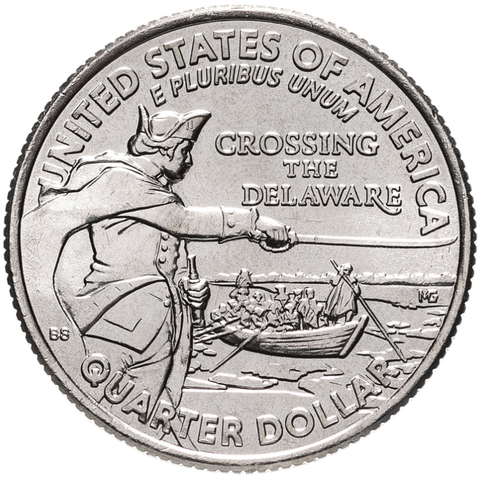 1/4 доллара (25 центов, квотер)   2021г   США Генерал Джордж Вашингтон переправляется через р. Делавэр  двор D