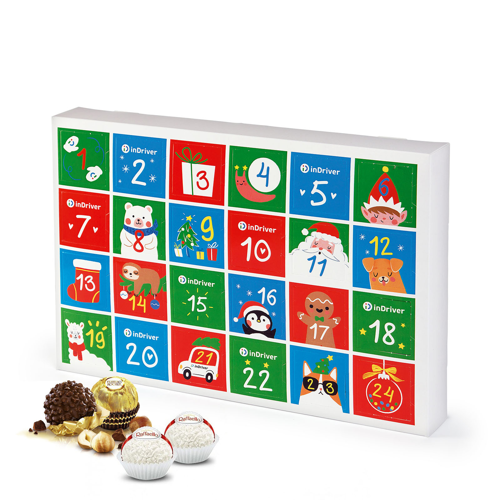 Адвент календарь на 24 конфеты Ферреро Роше для компании Indriver