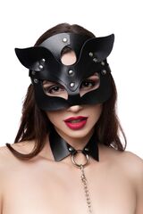 Черная кожаная рельефная маска кошки - 