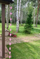 Дождевая цепь «Ведра на кольцах», розовый