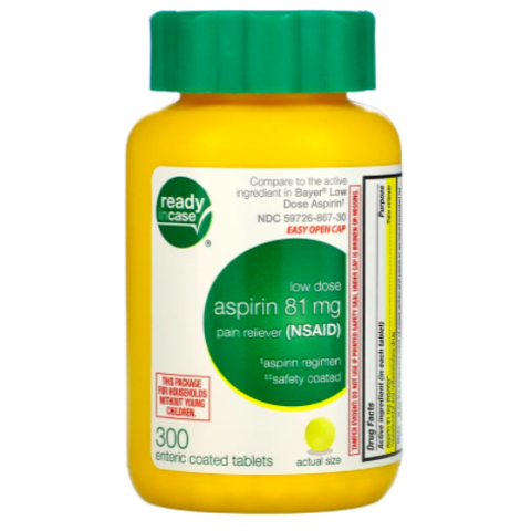 Life Extension, аспирин, низкая дозировка, 81 мг, 300 таблеток, покрытых кишечнорастворимой оболочкой