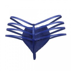 Кожаные мужские стринги Ohyeah Zipper Blue, на молнии со стрепами, S