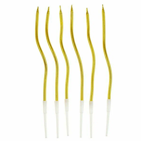 Свечи Коктейльные, Волна, с держателями, Золото, 13 см, 6 шт.