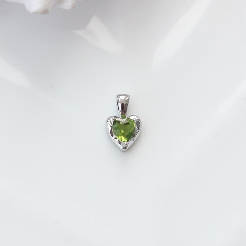 Подвеска Сердце с зелёным фианитом, 12*8 мм, родий, П306