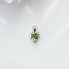 Подвеска Сердце с зелёным фианитом, 12*8 мм, родий, П306