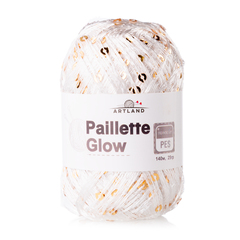 Добавочная нить п/э с пайетками, 25 гр, 140 м, белый с золотыми пайетками