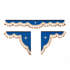 Ламбрекен 1,8м с косынками универсальные стеганые Роза Ветров (экокожа, синий, бежевые кисточки)