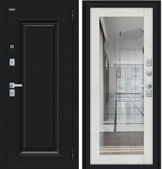 Входная дверь в квартиру с зеркалом Браво Флэш хром мат Букле чёрное/Bianco Melinga