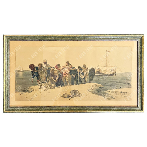Репин И. Е. Бурлаки на Волге. Бумага, цветная автолитография, 1873