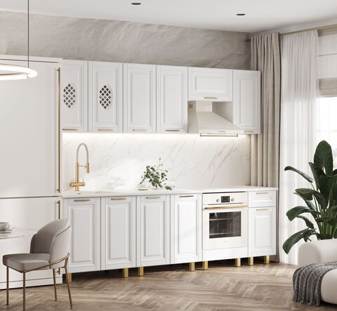 Кухня Престиж 2,6м (490) (Решетка исп.2) (Браш Вайт, Белый (Антарес))