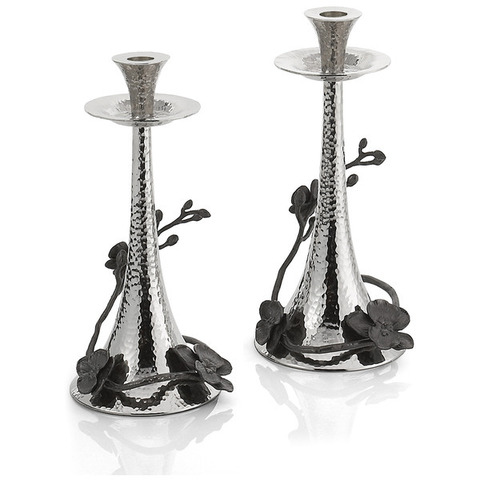 Набор подсвечников 2шт 28см Michael Aram Черная орхидея серебристая