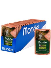 Monge Cat BWild GRAIN FREE паучи из лосося с креветками и овощами для стерилизованных кошек 85г