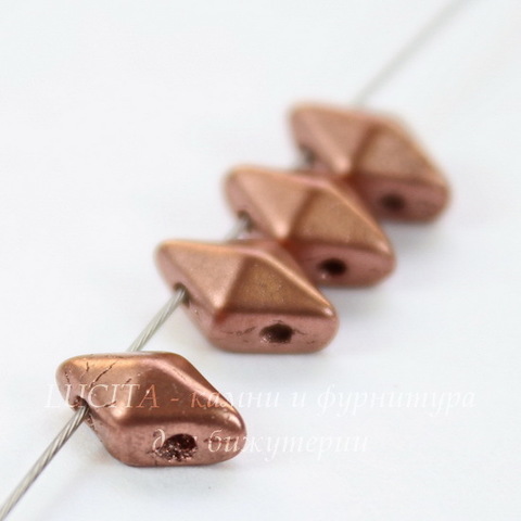 Бусина DiamonDuo Ромб с 2 отверстиями, 8х5 мм, медная матовая, 10 шт