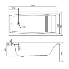 ВАННА АКРИЛОВАЯ CERSANIT VIRGO 150x75 С НОЖКАМИ