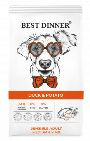 Best Dinner Adult корм для собак средних и крупных пород склонных к аллергии (утка,картоф) 3 кг