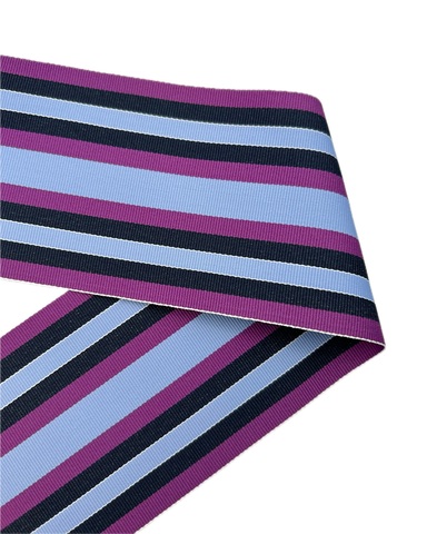 Репсовая лента в полоску, цвет: голубой/фиолетовый/чёрный, ширина: 90 мм