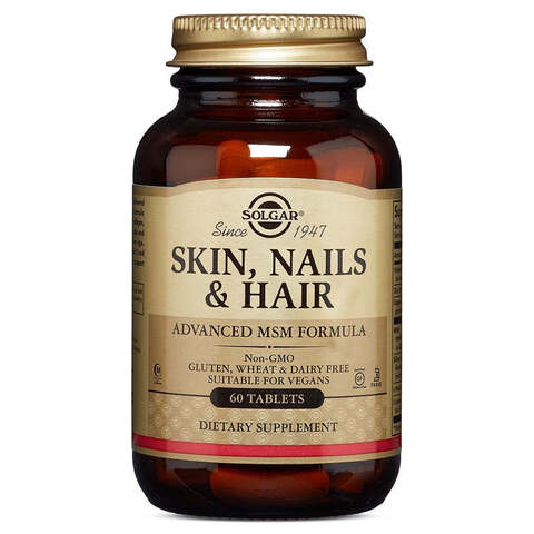 Vitamin \ Витамины для волос, кожи и ногтей, Skin, Nails & Hair, Solgar, улучшенная формула МСМ, 60 таблеток