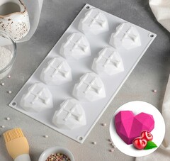 Форма силиконовая для муссовых пирожных геометрические сердца