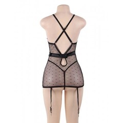 Сексуальное черное белье с подвязками и стрингами (размер 3XL-4XL)