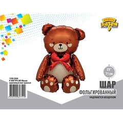 К Сидячая-фигура, Мишка коричневый, бант красный, 28''/71 см, 1 шт. (в упаковке)
