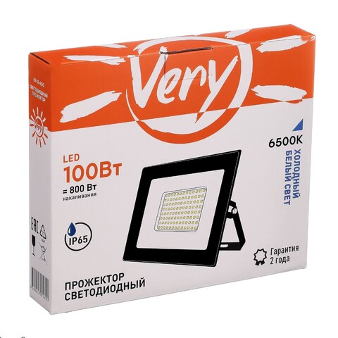 89-0-650 Прожектор светодиодный 100Вт, IP65, 6500K, черный Very