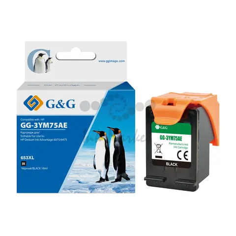 Картридж струйный G&G GG-3YM75AE 653 черный (6мл) для HP DeskJet Plus Ink Advantage 6075/6475
