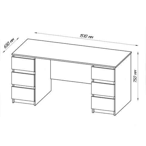 Стол письменный Кастор 6 ящиков 151x65, белый