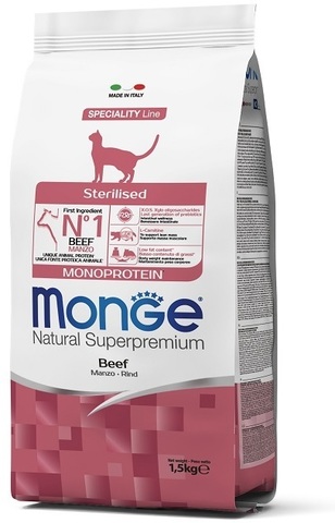 Monge Cat Monoprotein Sterilised Beef корм для стерилизованных кошек с говядиной 1,5 кг