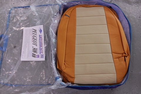 Авточехлы Peugeot 308 I Hb с 08-15г. (оранжевые бока и тыл, бежевая середина) (Эксклюзивный комплект)