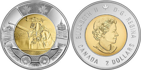 2 доллара Битва за Атлантику 2016 год, Канада. UNC