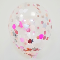 Латексный воздушный шар, с конфетти розовое золото/звезды/белый/фуше