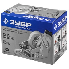 ЗУБР 0.7 т, 8 м, ручная барабанная тяговая тросовая лебедка, Профессионал (43113-0.7)