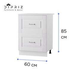 Кухонный модуль 60 см Венесуэла с 2+1 ящиками, со столешницей, массив сосны, белый воск