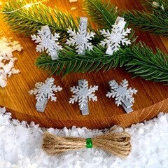 Прищепки декоративные, «Снежинки», Серебро, 6 шт.