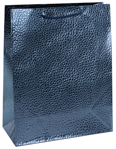 Пакет подарочный M вертикальный, Фактура кожи, Дизайн №4, Синий, Металлик, 26*32*12 см (Д*В*Ш), 1 шт.