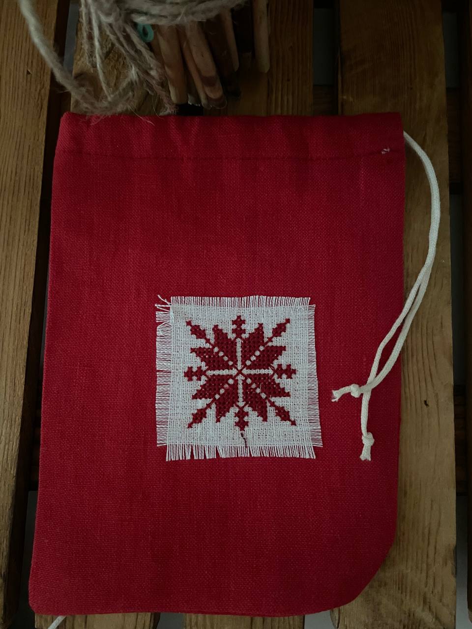 Мешочек льняной с вышивкой в этностиле MI-101-Midi