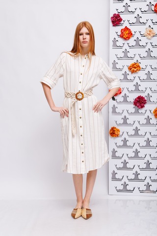 BUGATTI Платье -рубашка в полоску изо льна и вискозы