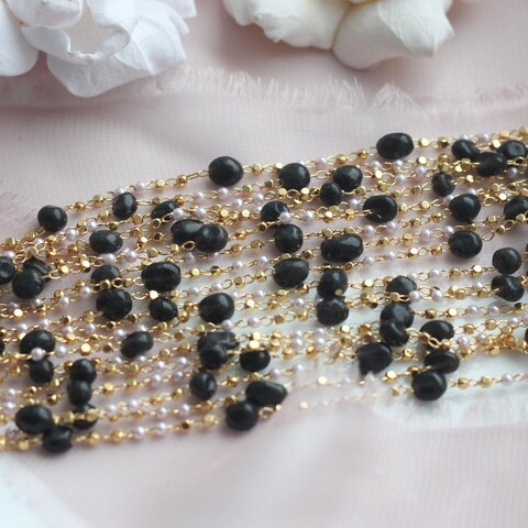 Цепочка с натуральными камнями и бусинами, 2 мм, позолота, 11 см, А611-1 (11см)