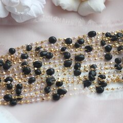 Цепочка с натуральными камнями и бусинами, 2 мм, позолота, 11 см, А611-1 (11см)