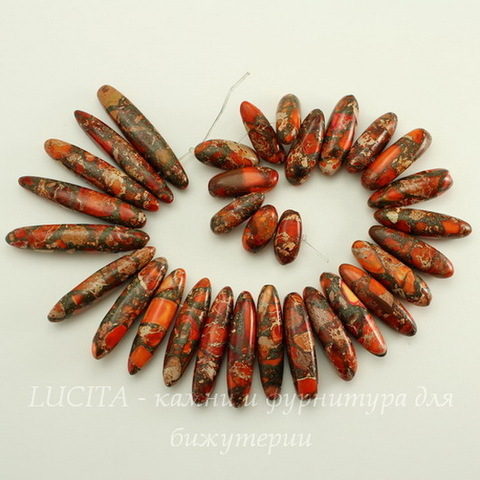 Бусина Яшма Императорская (прессов.,тониров), продолговатая, цвет - оранжевый, 18-40 мм, нить