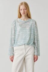 Топ с разрезами в голубую полоску из льна