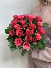 Букет 19 роз Кения 40 в ленте розовые