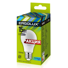 Лампа светодиодная Ergolux   LED-A60P-15W-E27-4K,1