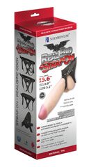 Телесный реалистичный фаллоимитатор на черных трусиках Real Big Strap-On - 34,5 см.