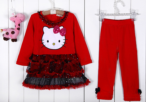 Костюм детский из платья и леггинсов с принтом Hello Kitty