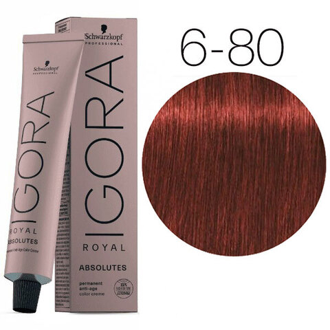 Schwarzkopf Igora Absolutes 6-80 (Темный русый красный натуральный) - Стойкая крем-краска для окрашивания зрелых волос